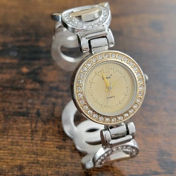 Vintage Watches Vivani Quartz Gold Dial Crystal Bezel Ladies Dress  Cuff Watch - Picture 4 of 10